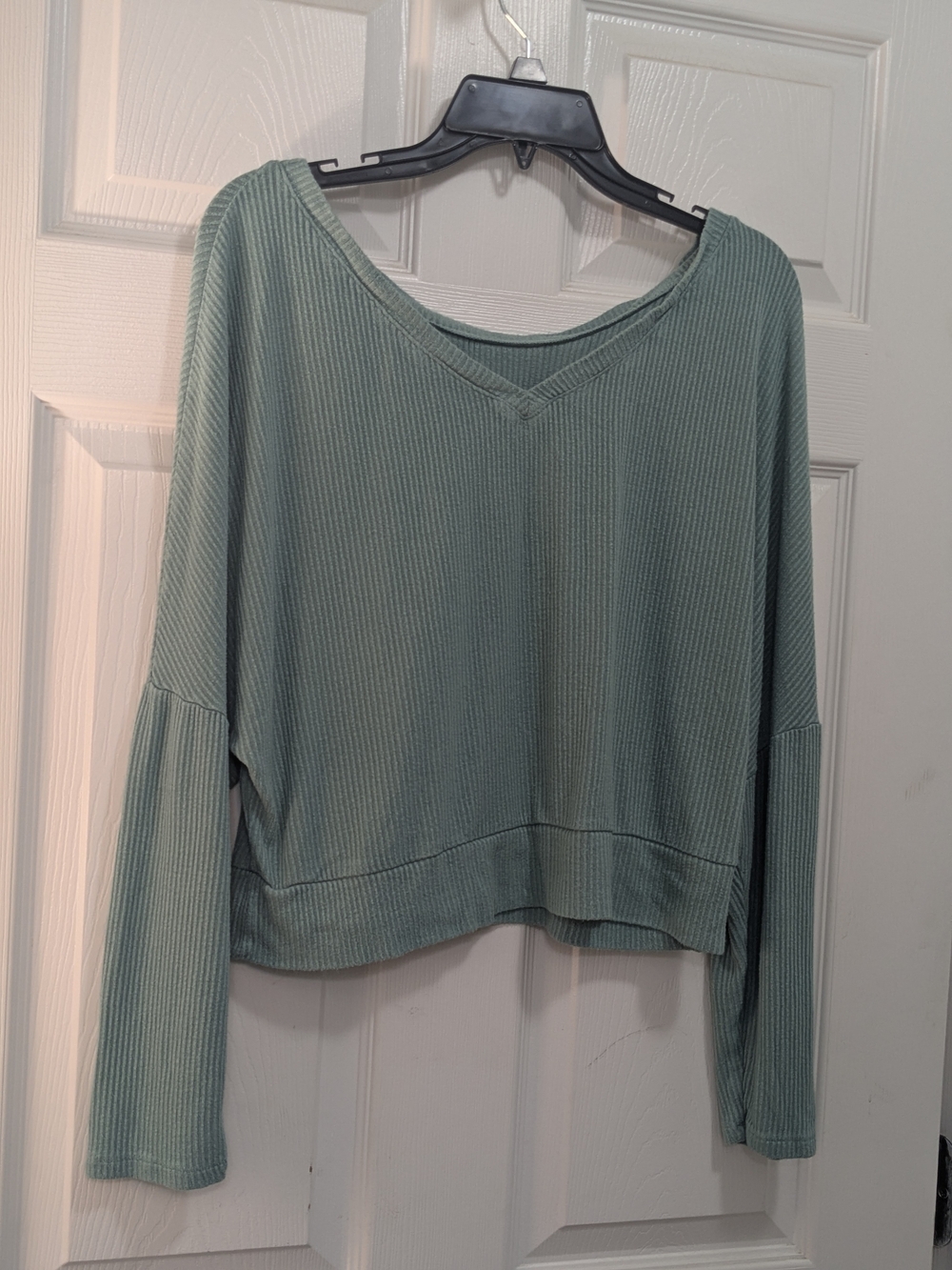 Free People Ribbed V-Neck Long Sleeve Top - Sage
